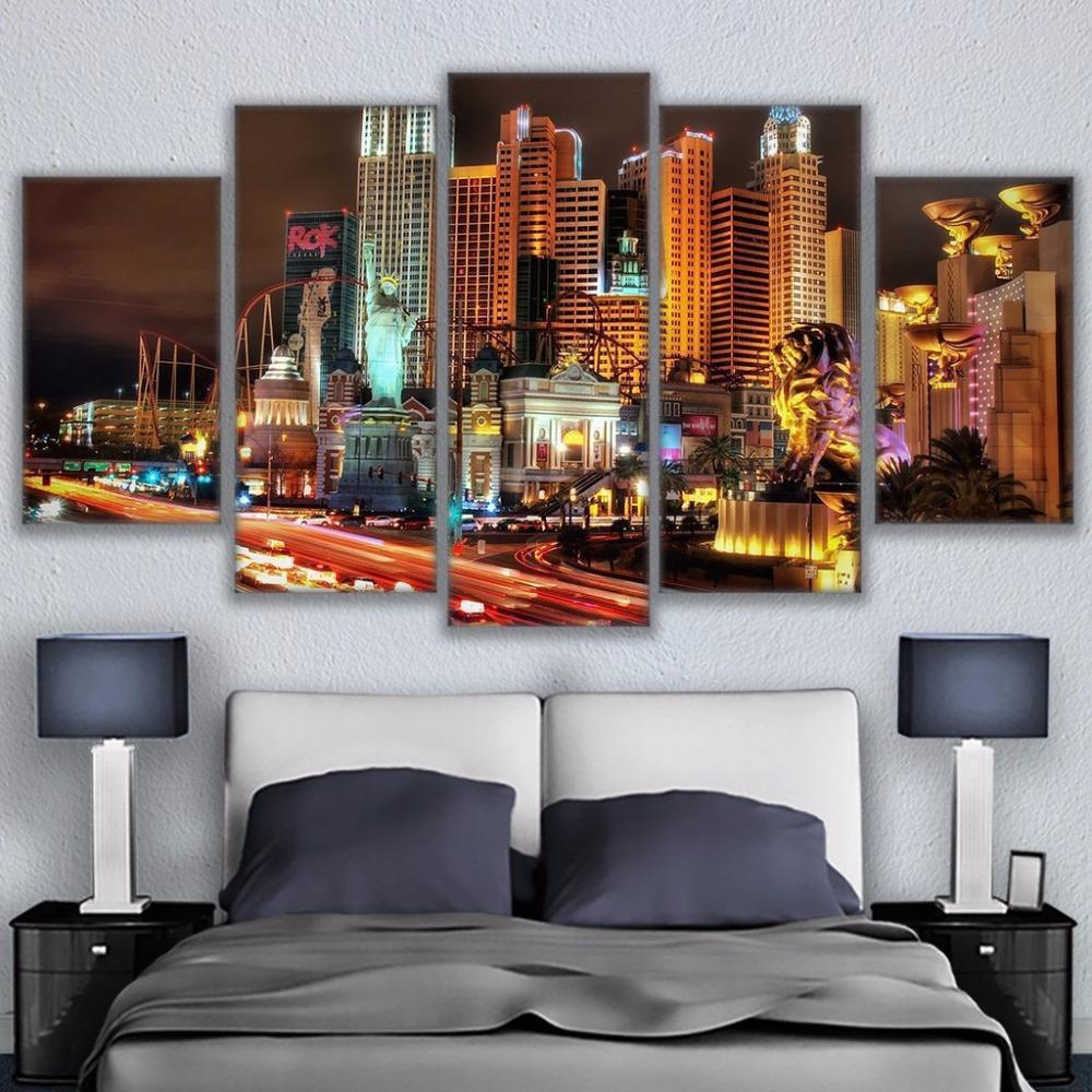 Las Vegas City Nightscape - Nature 5 Panel Canvas Art Wall Decor Las Vegas City Nightscape - Nature 5 Panel Canvas Art Wall Decor