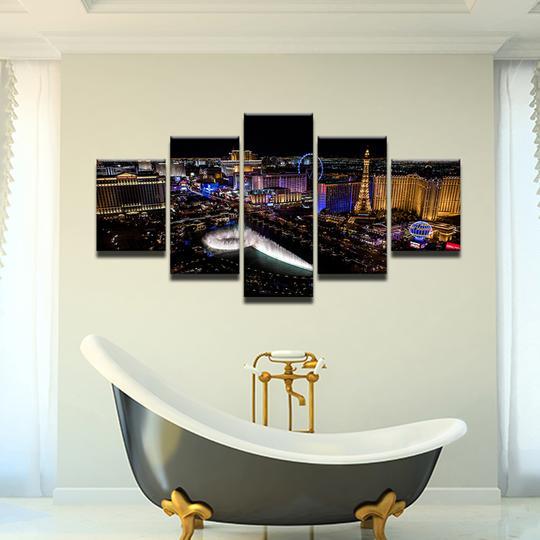 Las Vegas Strip At Night - Nature 5 Panel Canvas Art Wall Decor Las Vegas Strip At Night - Nature 5 Panel Canvas Art Wall Decor