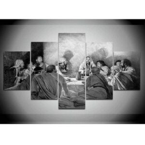 Last supper Jesus Black and White - Religion 5 Panel Canvas Art Wall Decor