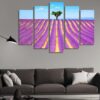 Lavender Flowers Blooming Field - Nature 5 Panel Canvas Art Wall Decor