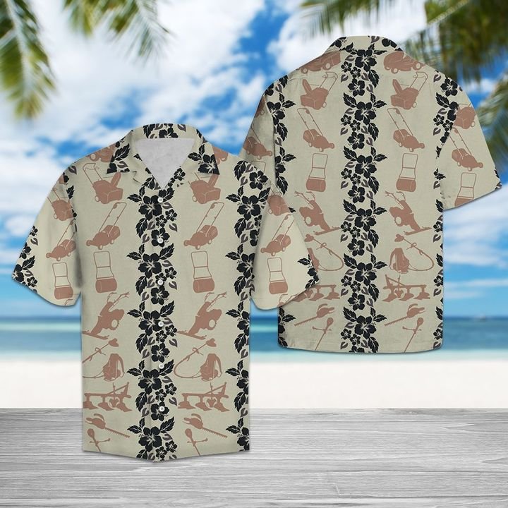Lawn Mower Pattern Hawaiian Shirt Summer Button Up Lawn Mower Pattern Hawaiian Shirt Summer Button Up