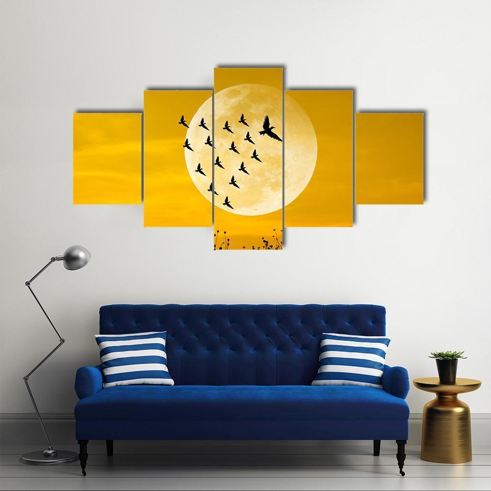 Leadership Concept With Moon And Birds - Nature 5 Panel Canvas Art Wall Decor Leadership Concept With Moon And Birds - Nature 5 Panel Canvas Art Wall Decor