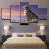 Leopard At Sunset - Animal 5 Panel Canvas Art Wall Decor