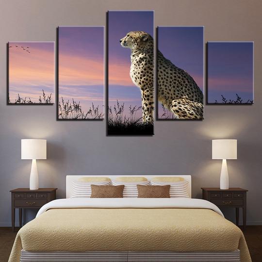 Leopard At Sunset - Animal 5 Panel Canvas Art Wall Decor Leopard At Sunset - Animal 5 Panel Canvas Art Wall Decor