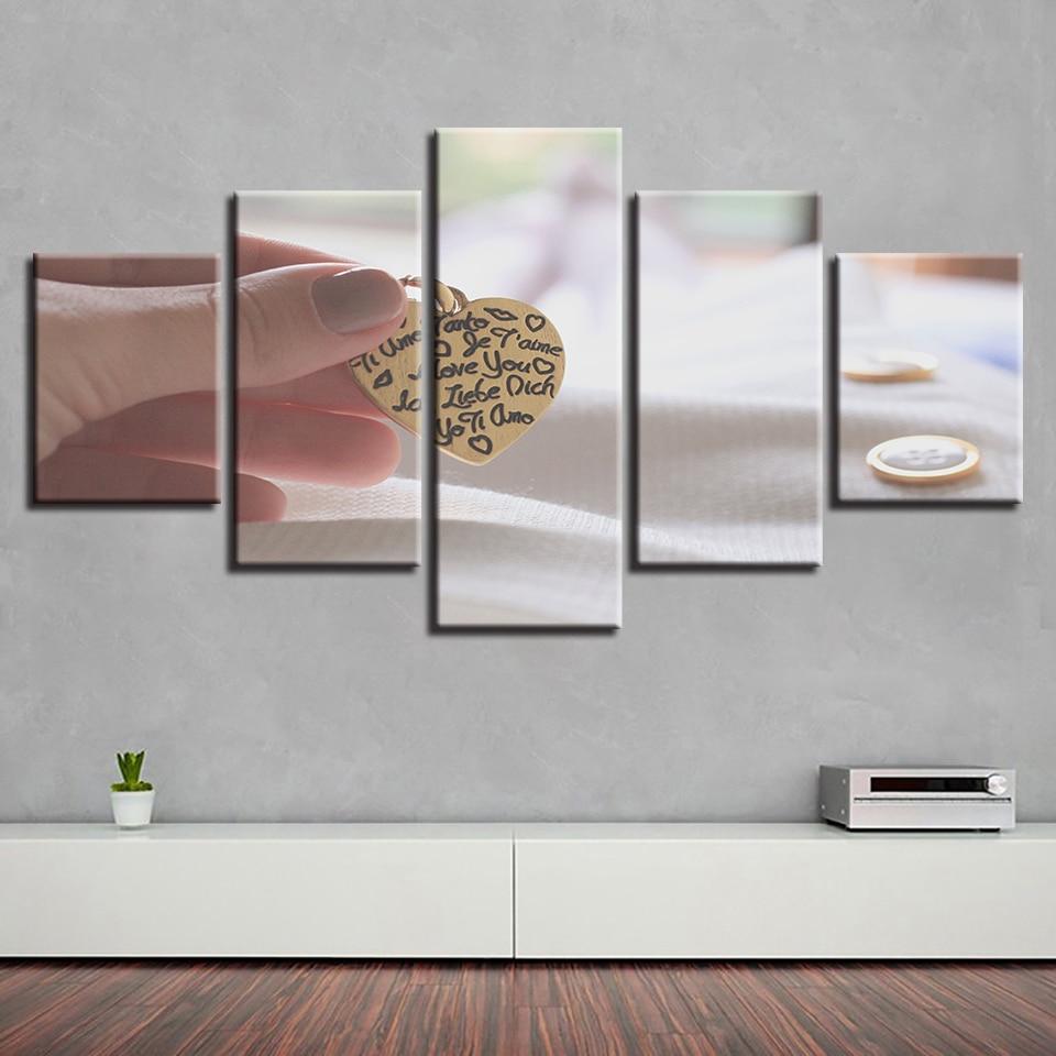 Letters Heart-Shaped - Abstract 5 Panel Canvas Art Wall Decor Letters Heart-Shaped - Abstract 5 Panel Canvas Art Wall Decor