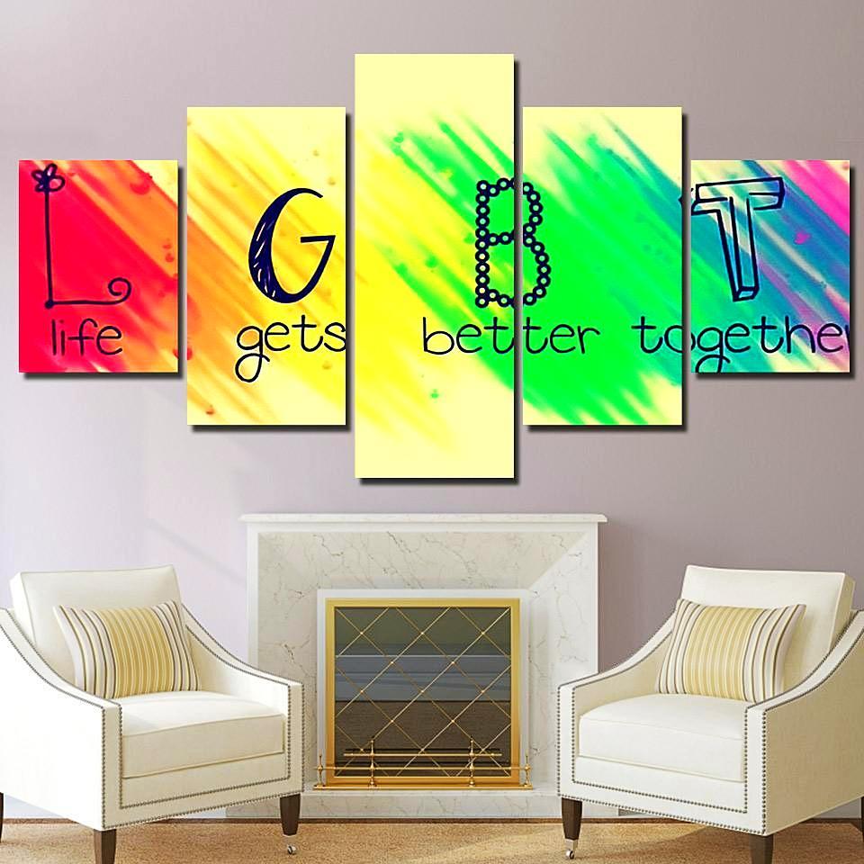 Life Gets Better Together - Lgbt 5 Panel Canvas Art Wall Decor Life Gets Better Together - Lgbt 5 Panel Canvas Art Wall Decor