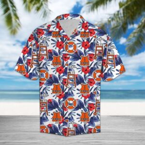 Lifeguard Palm Hawaiian Shirt Summer Button Up