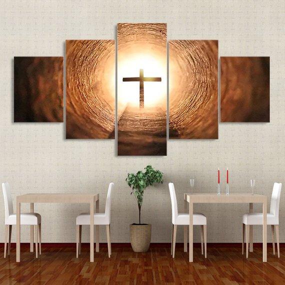 Light Cross Multi - Religion 5 Panel Canvas Art Wall Decor Light Cross Multi - Religion 5 Panel Canvas Art Wall Decor