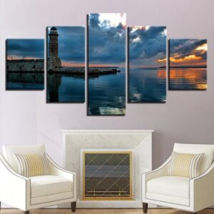 Lighthouse At Dawn - Nature 5 Panel Canvas Art Wall Decor