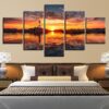 Lighthouse At Sunset - Space 5 Panel Canvas Art Wall Decor
