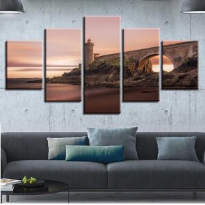 Lighthouse Bridge - Nature 5 Panel Canvas Art Wall Decor