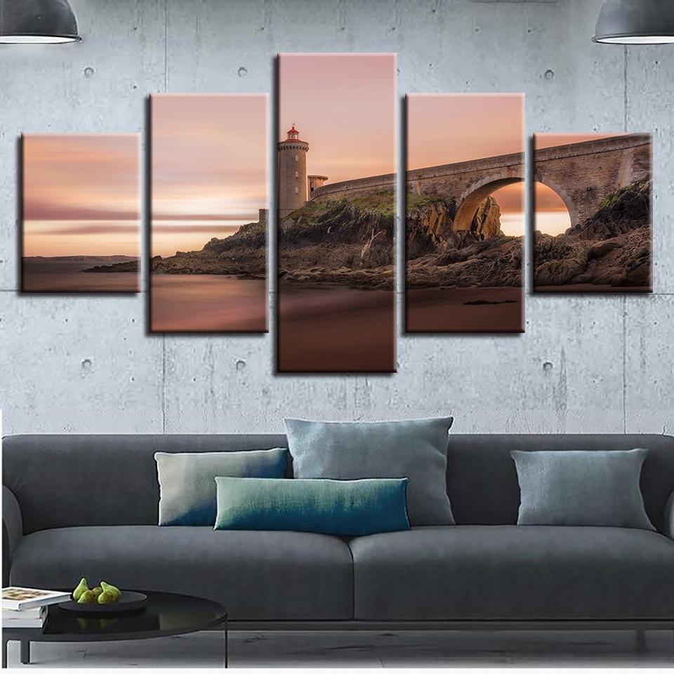 Lighthouse Bridge - Nature 5 Panel Canvas Art Wall Decor Lighthouse Bridge - Nature 5 Panel Canvas Art Wall Decor