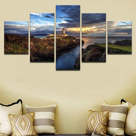 Lighthouse Cove - Nature 5 Panel Canvas Art Wall Decor Lighthouse Cove - Nature 5 Panel Canvas Art Wall Decor