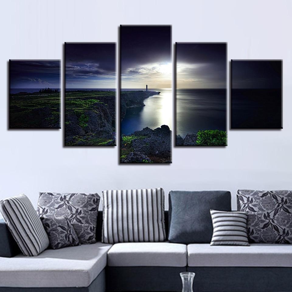 Lighthouse Island - Nature 5 Panel Canvas Art Wall Decor Lighthouse Island - Nature 5 Panel Canvas Art Wall Decor
