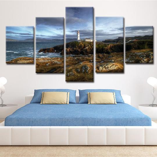 Lighthouse On A Cliff - Space 5 Panel Canvas Art Wall Decor Lighthouse On A Cliff - Space 5 Panel Canvas Art Wall Decor