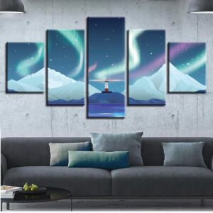 Lighthouse Snow - Nature 5 Panel Canvas Art Wall Decor