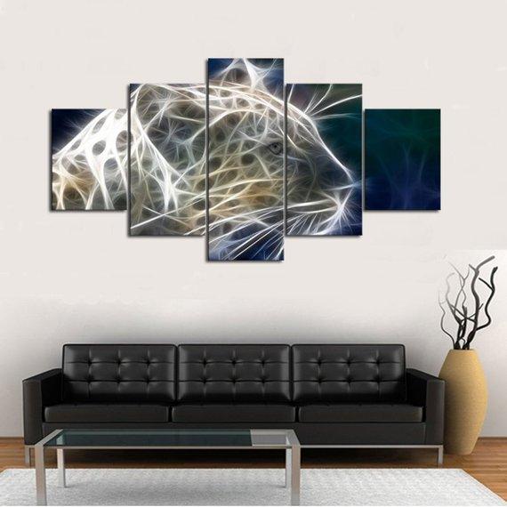 Lightning Leopard - Animal 5 Panel Canvas Art Wall Decor Lightning Leopard - Animal 5 Panel Canvas Art Wall Decor