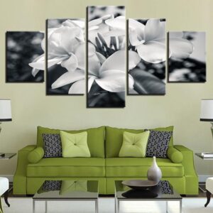Lillies In Black And White - Nature 5 Panel Canvas Art Wall Decor
