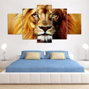 Lion 09 - Animal 5 Panel Canvas Art Wall Decor