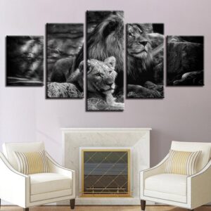 Lion 4 - Animal 5 Panel Canvas Art Wall Decor