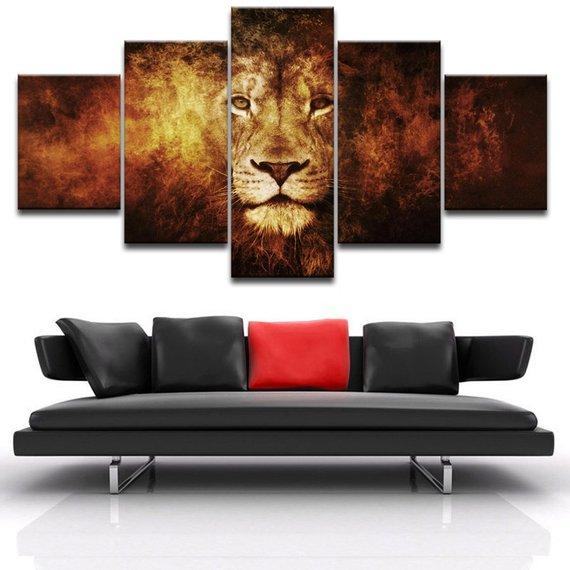 Lion 6 - Animal 5 Panel Canvas Art Wall Decor Lion 6 - Animal 5 Panel Canvas Art Wall Decor