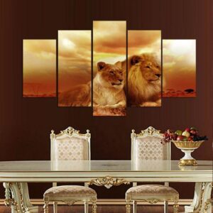 Lion And Lioness 2 - Animal 5 Panel Canvas Art Wall Decor