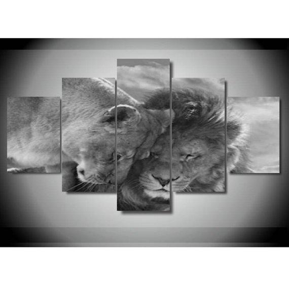Lion And Lioness 3 - Animal 5 Panel Canvas Art Wall Decor Lion And Lioness 3 - Animal 5 Panel Canvas Art Wall Decor