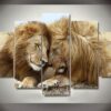 Lion And Lioness Family - Animal 5 Panel Canvas Art Wall Decor