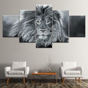 Lion Animal Abstract Black And White - Animal 5 Panel Canvas Art Wall Decor