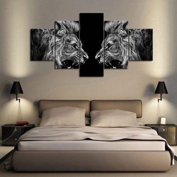 Lion Battle - Animal 5 Panel Canvas Art Wall Decor Lion Battle - Animal 5 Panel Canvas Art Wall Decor
