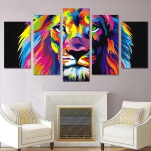 Lion Colorful - Abstract 5 Panel Canvas Art Wall Decor