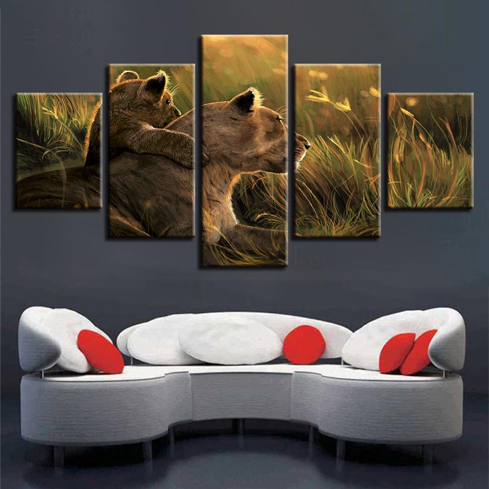 Lion Family 02 - Animal 5 Panel Canvas Art Wall Decor Lion Family 02 - Animal 5 Panel Canvas Art Wall Decor