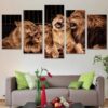 Lion Family Mural - Animal 5 Panel Canvas Art Wall Decor