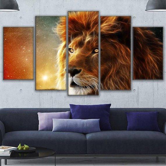 Lion Gaze 5 - Animal 5 Panel Canvas Art Wall Decor Lion Gaze 5 - Animal 5 Panel Canvas Art Wall Decor