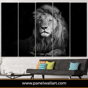 Lion In Darkness - Animal 5 Panel Canvas Art Wall Decor