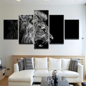 Lion Roar - Animal 5 Panel Canvas Art Wall Decor