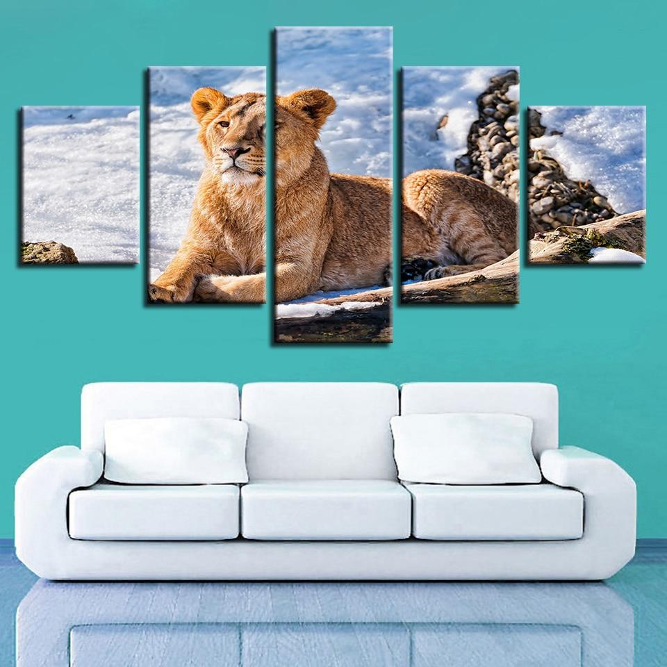 Lion Snow - Animal 5 Panel Canvas Art Wall Decor Lion Snow - Animal 5 Panel Canvas Art Wall Decor