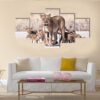 Lioness And Cubs - Animal 5 Panel Canvas Art Wall Decor
