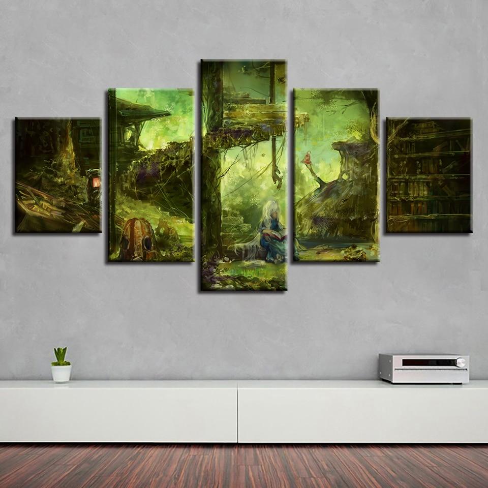 Little Girl Was Reading - Abstract 5 Panel Canvas Art Wall Decor Little Girl Was Reading - Abstract 5 Panel Canvas Art Wall Decor