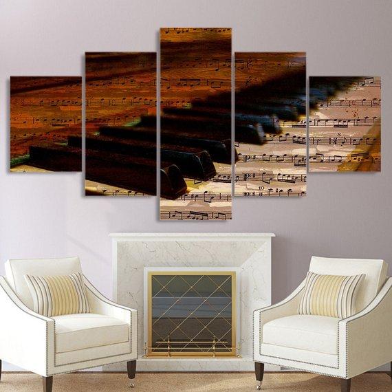 Living Piano - Music 5 Panel Canvas Art Wall Decor Living Piano - Music 5 Panel Canvas Art Wall Decor