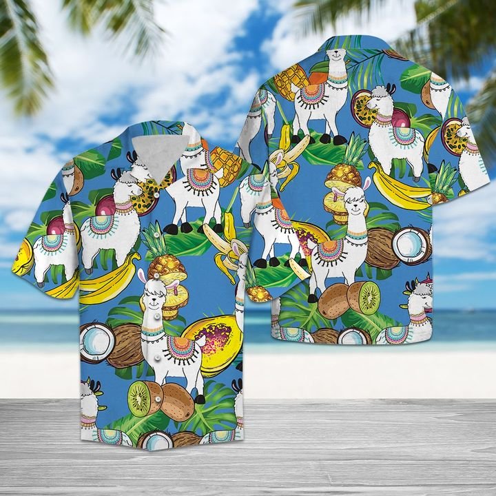 Llama Love Fruit Hawaiian Shirt Summer Button Up Llama Love Fruit Hawaiian Shirt Summer Button Up
