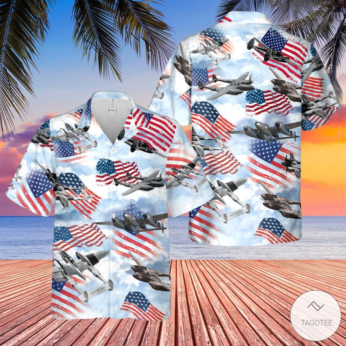 Lockheed P-38 Lightnings Hawaiian Shirt Lockheed P-38 Lightnings Hawaiian Shirt