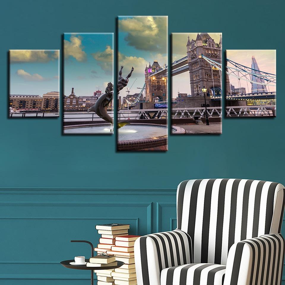 London Bridge City - Nature 5 Panel Canvas Art Wall Decor London Bridge City - Nature 5 Panel Canvas Art Wall Decor