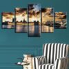 London City Beautiful Building And Bridge Sunshine - Nature 5 Panel Canvas Art Wall Decor