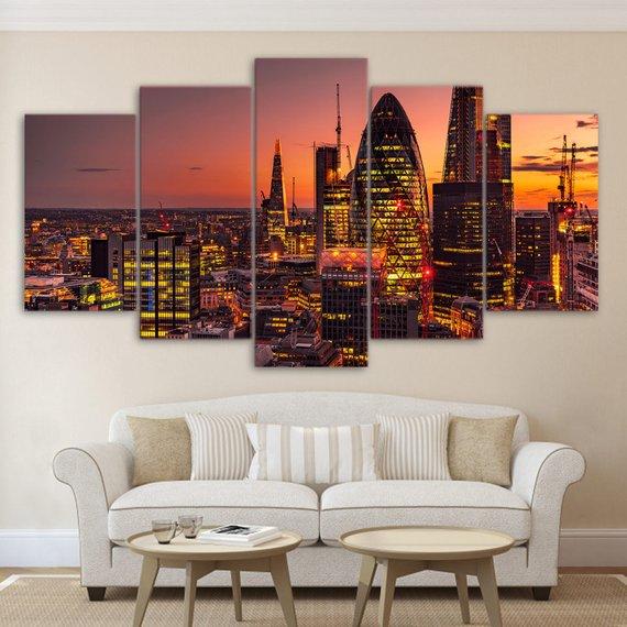 London City View Large 2 - Nature 5 Panel Canvas Art Wall Decor London City View Large 2 - Nature 5 Panel Canvas Art Wall Decor