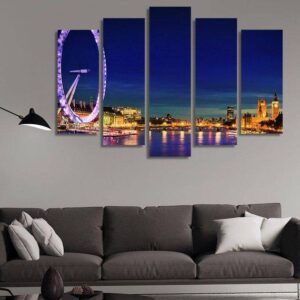 London Eye County Hall Westminster Bridge - Nature 5 Panel Canvas Art Wall Decor