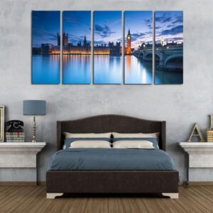 London Westminster And Bridge - Nature 5 Panel Canvas Art Wall Decor