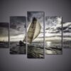 Lonely Sails Drifter Sailboat - Nature 5 Panel Canvas Art Wall Decor