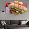 Long Baguette Sandwich With Ham - Kitchen 5 Panel Canvas Art Wall Decor