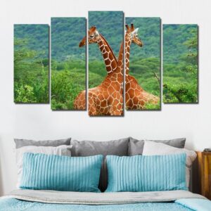 Long Deer - Animal 5 Panel Canvas Art Wall Decor